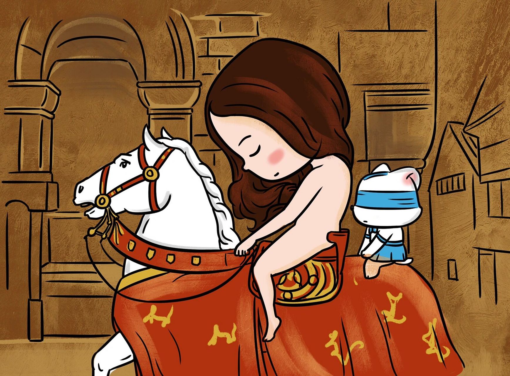 世界名画—约翰·柯里尔 马背上的戈黛瓦夫人 如果当时有只猫:我愿蒙