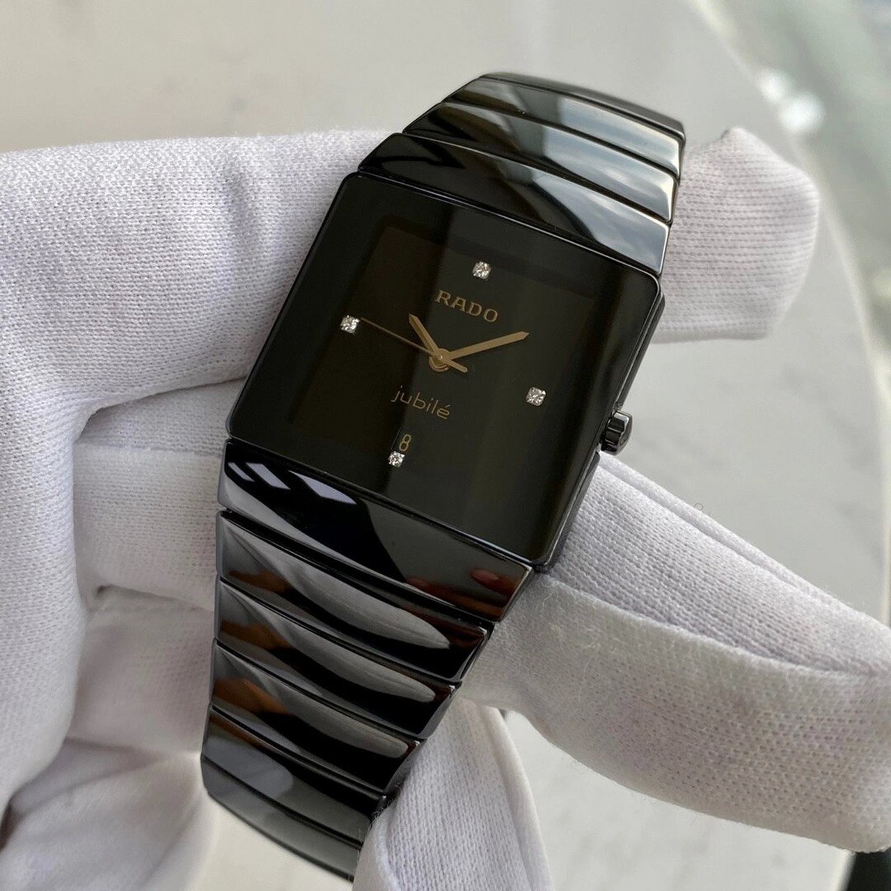 雷达rado-sintra银钻系列r13336732 男士石英表,陶瓷材质,黑金刚,表径