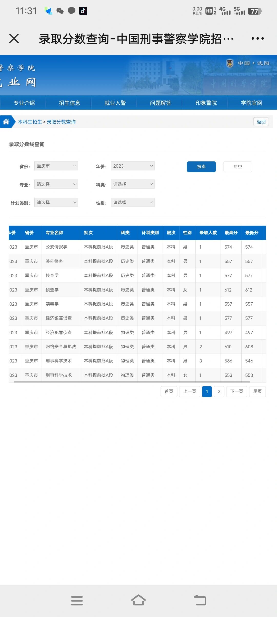 重庆警察学院 录取线图片