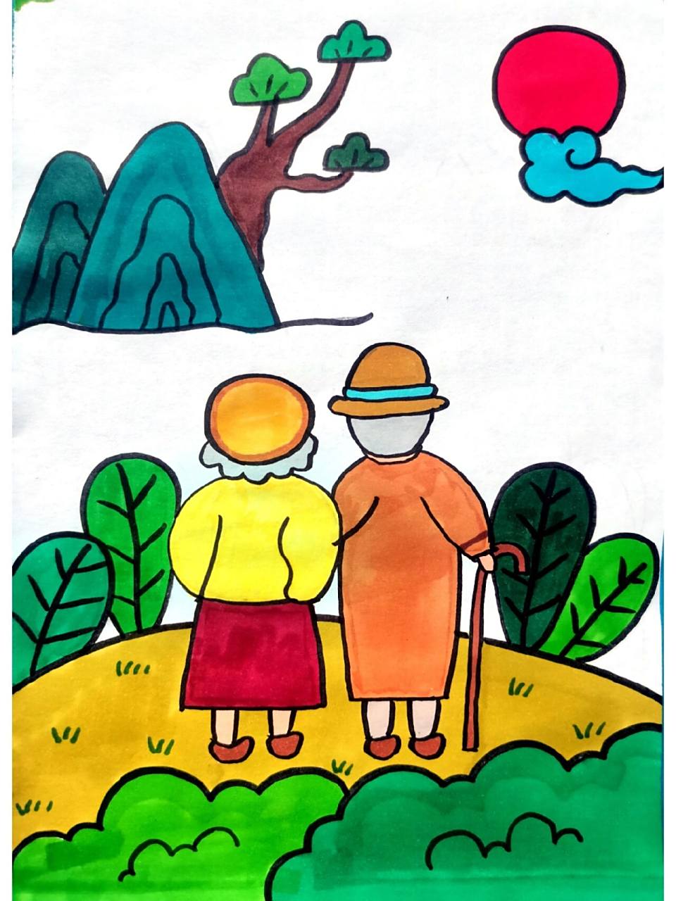 重阳节主题简笔画 九月九日重阳节主题简笔画,祝天下老人健康长寿!