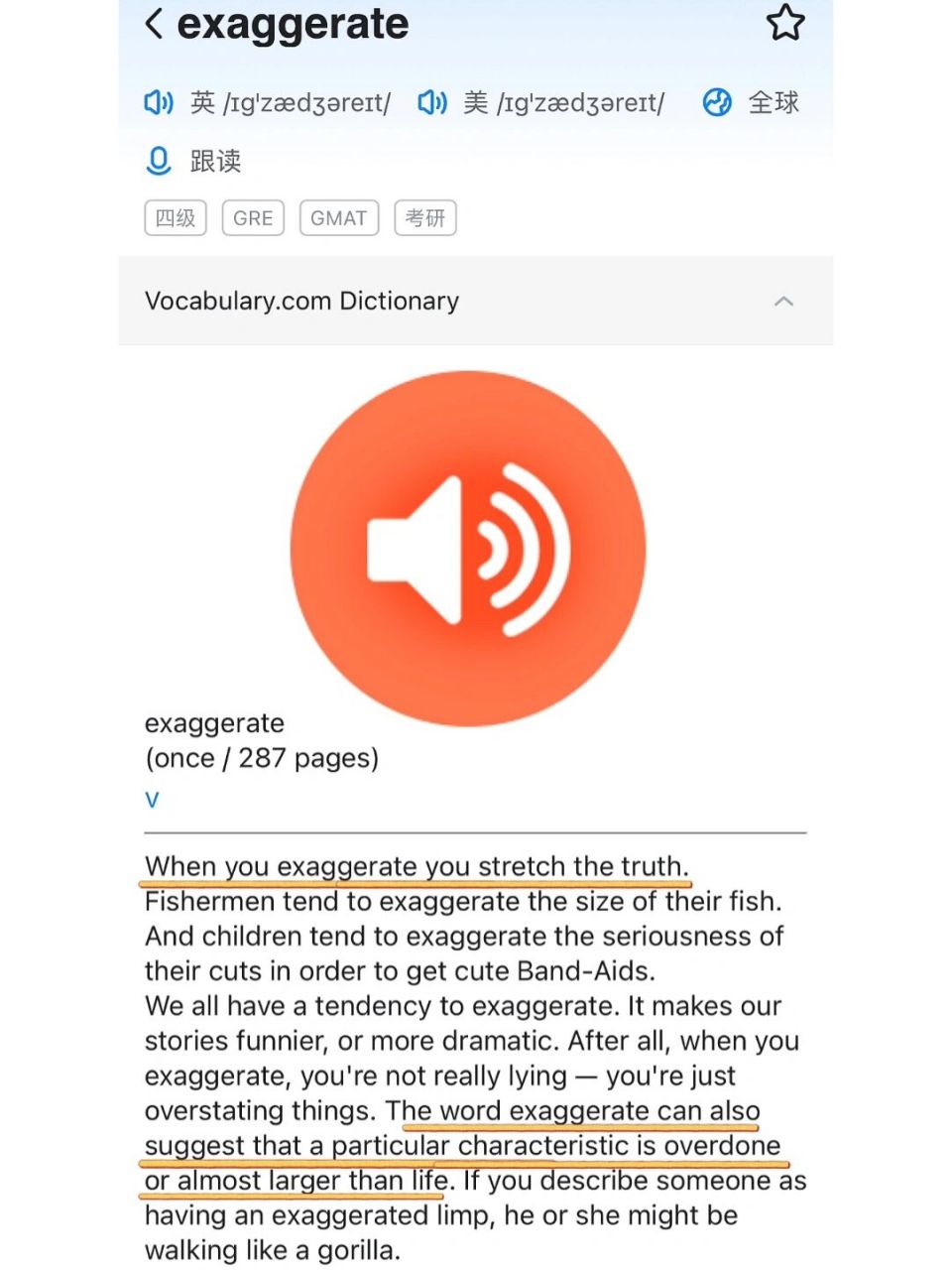 exaggerate 92 to make something seem better, larger, worse