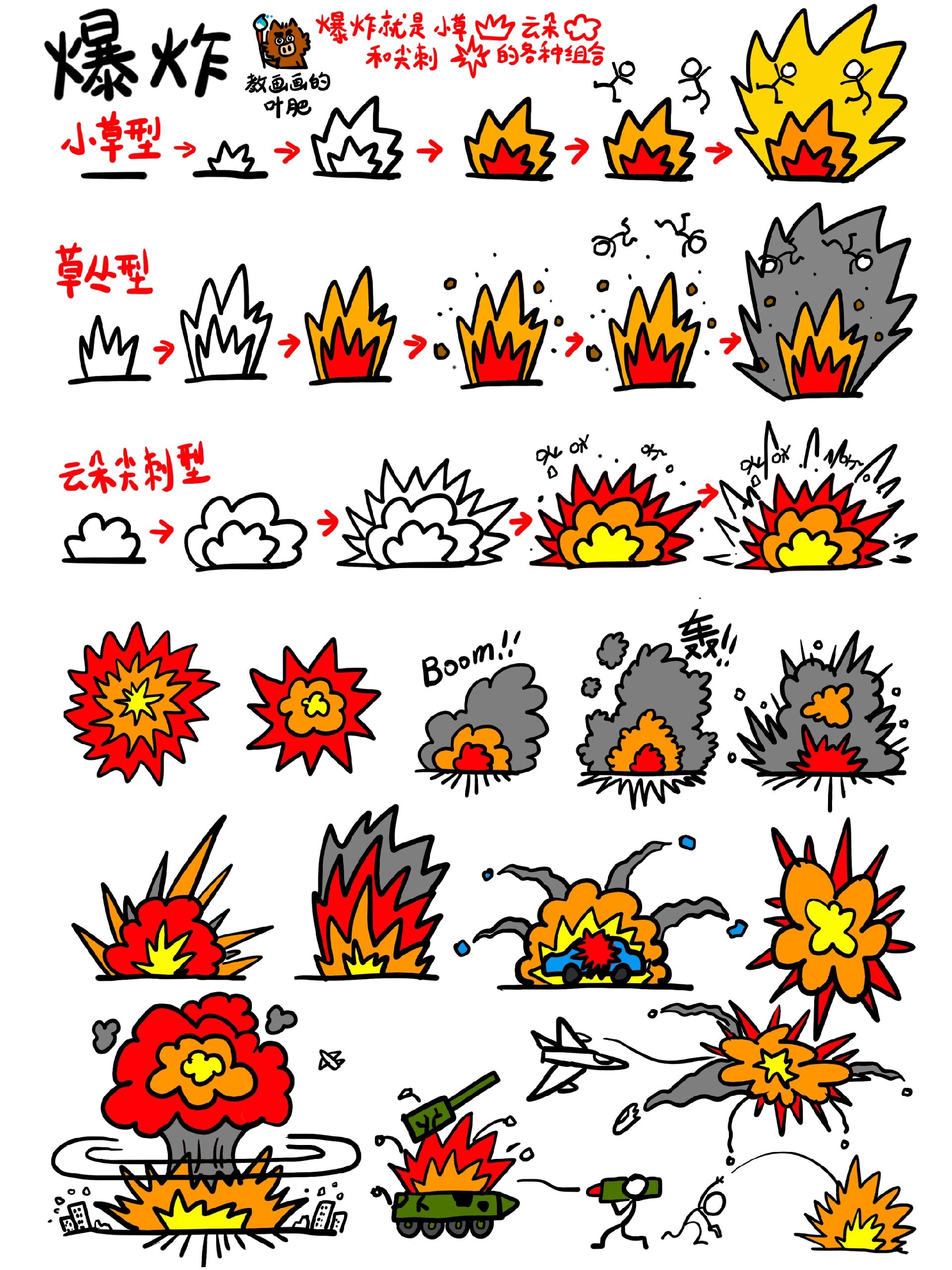 爆炸,火柴人,战争,创意儿童画简笔画教程