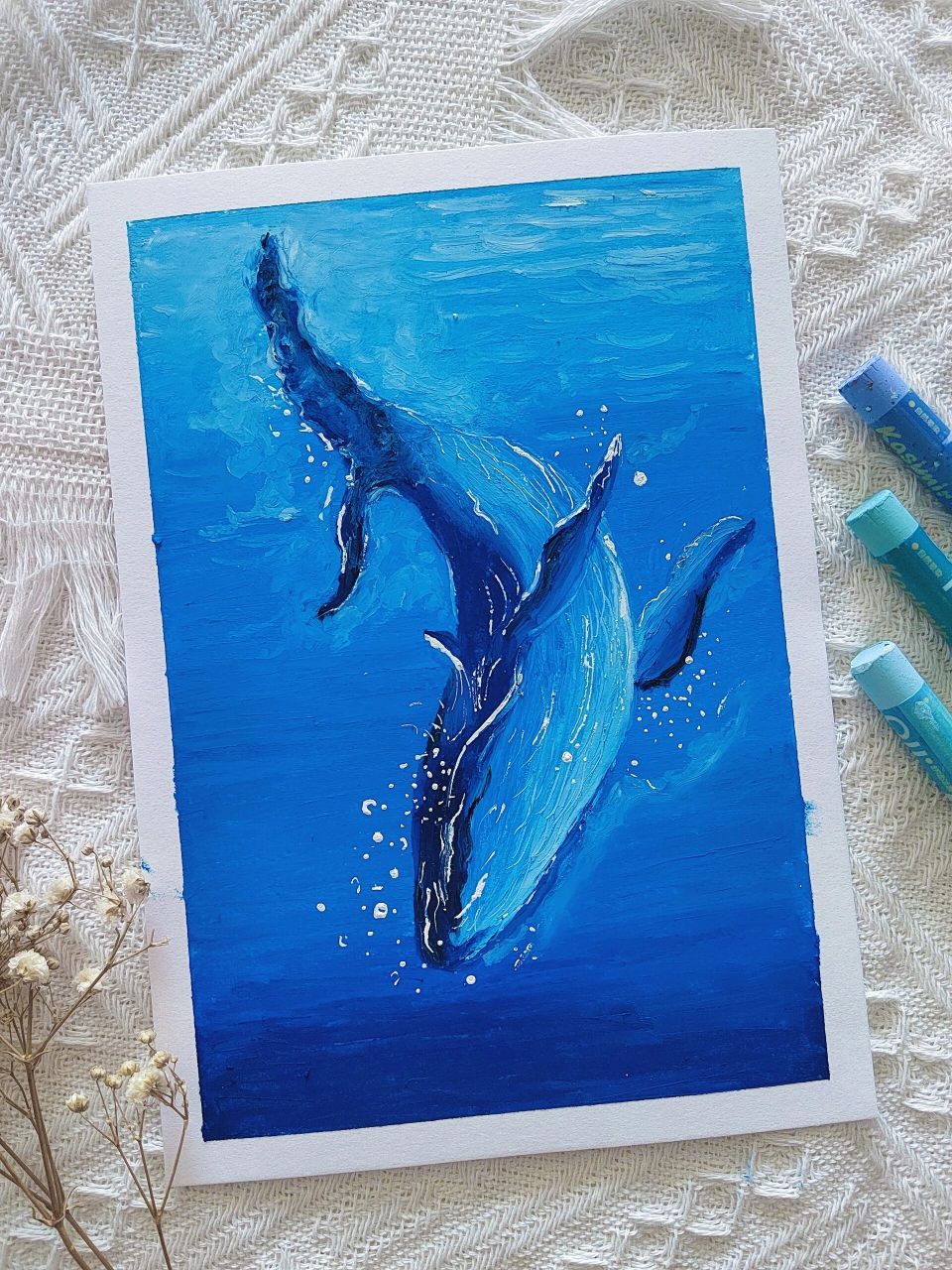 油画棒|鲸鱼(附教程 色号 细节图)  新手也可以尝试! 深海里的鲸!