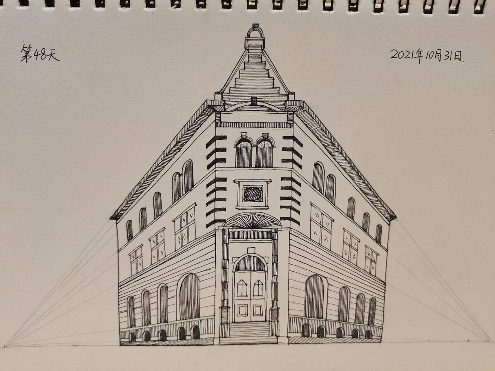 控笔练习/两点透视街角建筑 1(附步骤) 7715绘画练习第48天[庆祝]