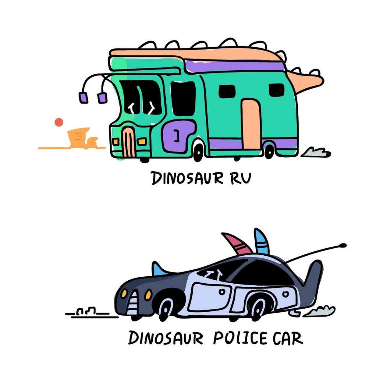 简笔画|恐龙汽车插画系列0408day 2