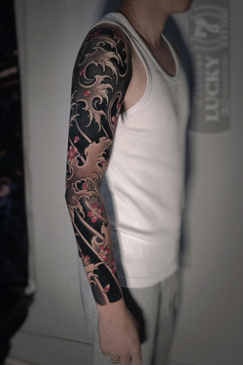 上海纹身|樱花包臂(修改/遮盖) 浪里个浪 98 焕然一新94老传统
