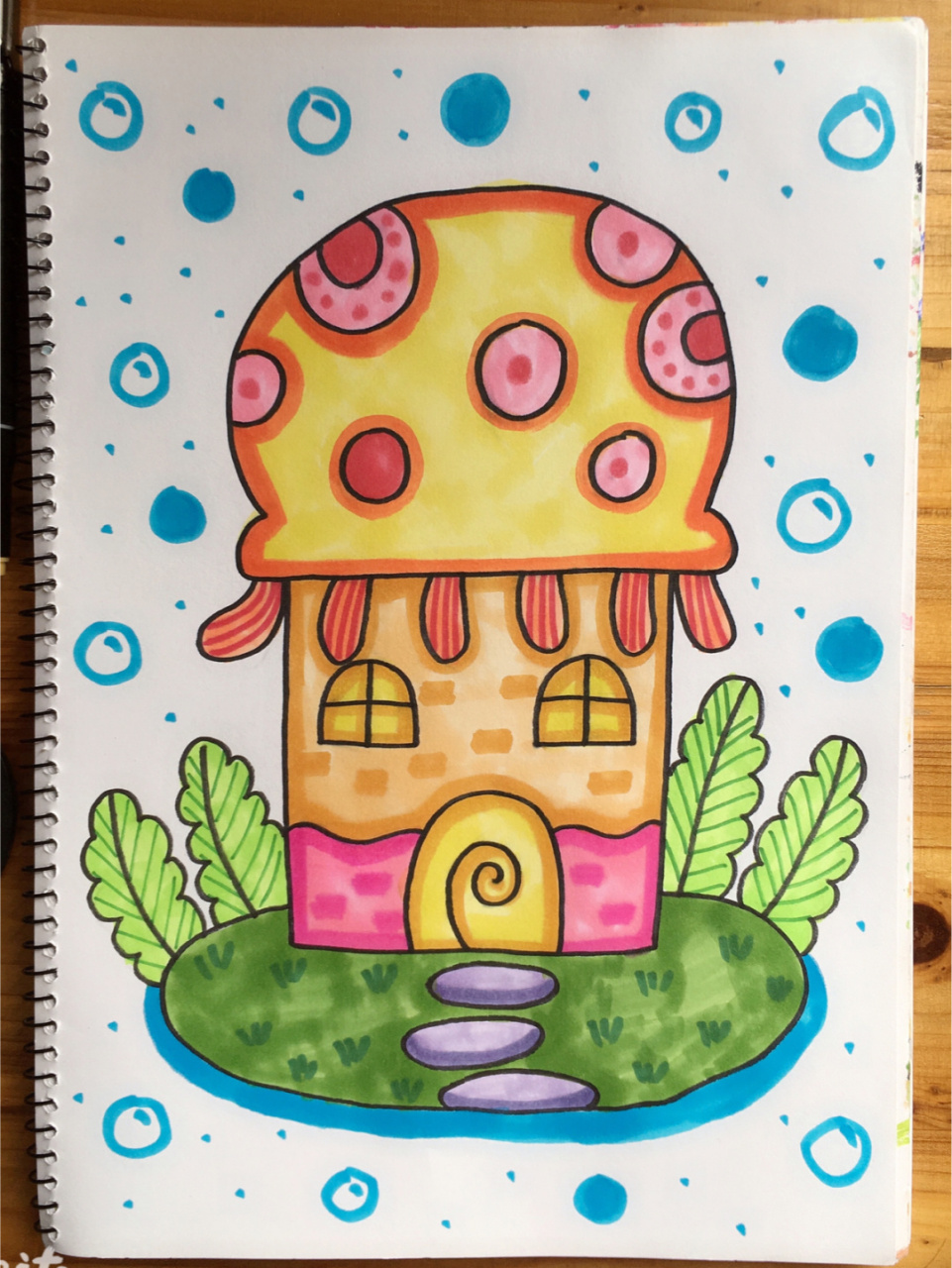 马克笔手绘/儿童画/备课/海底房子 【水母小屋】 线稿忘记拍了抱歉qwq