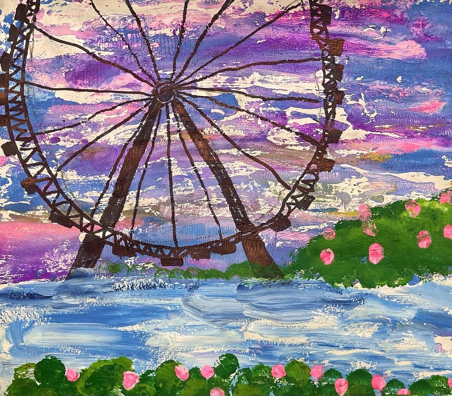 《摩天轮99》儿童画/重彩油画棒水油分离 《摩天轮99》