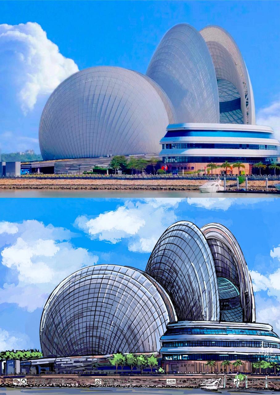 手绘广东·珠海大剧院(日月贝)             珠海大剧院位于广东省