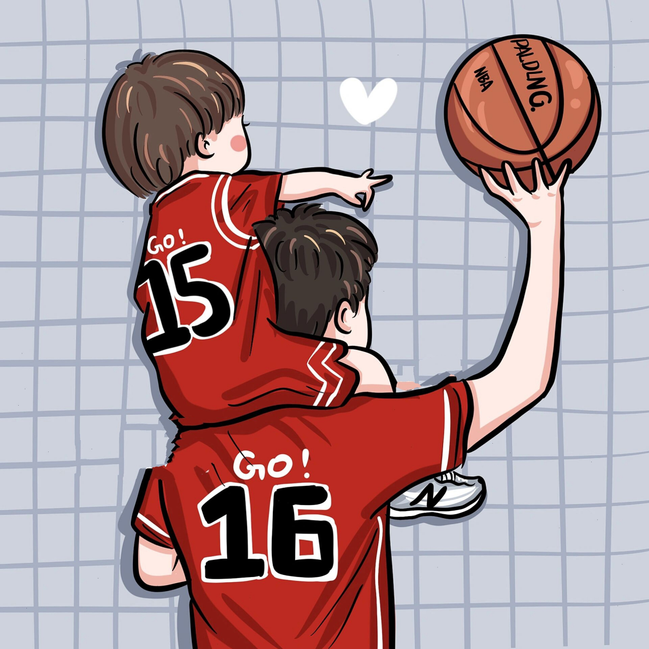 手绘可爱卡通亲子头像,父子头像 可可爱爱父与子,手绘篮球亲子头像