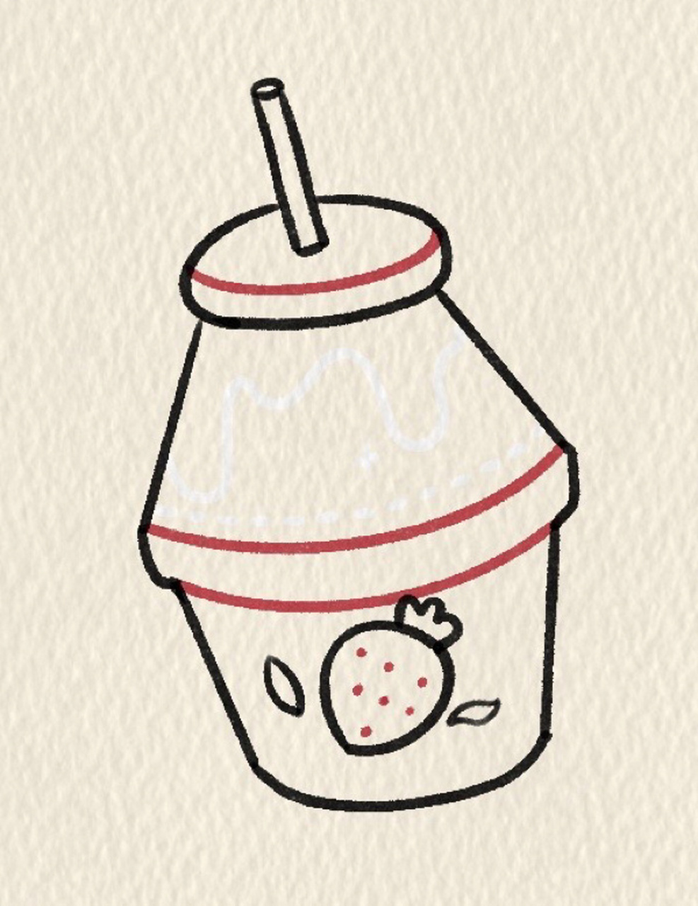 今日份草莓91奶昔,超级爱喝 简笔画教程|每日一画|手帐素材|零基础