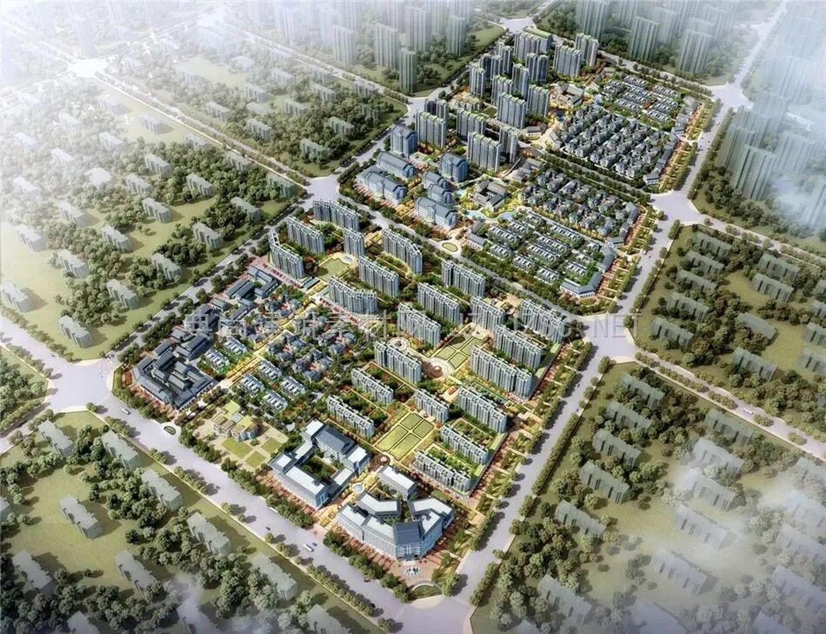 格局较为相似的院落构成组团,组团沿主要道路并列布置,最后构成小区.