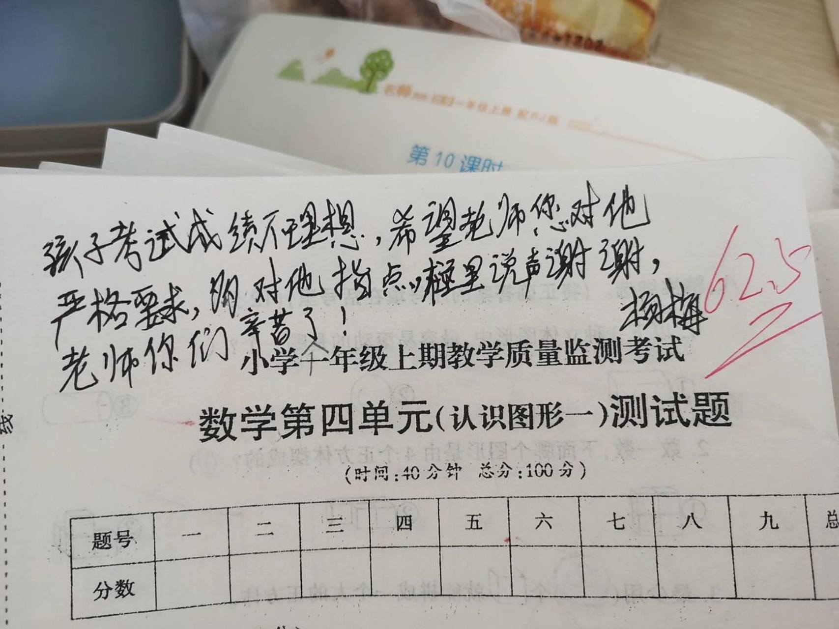 我让带回去的试卷一共六张,每张都签字,这家长居然在每张试卷头上都