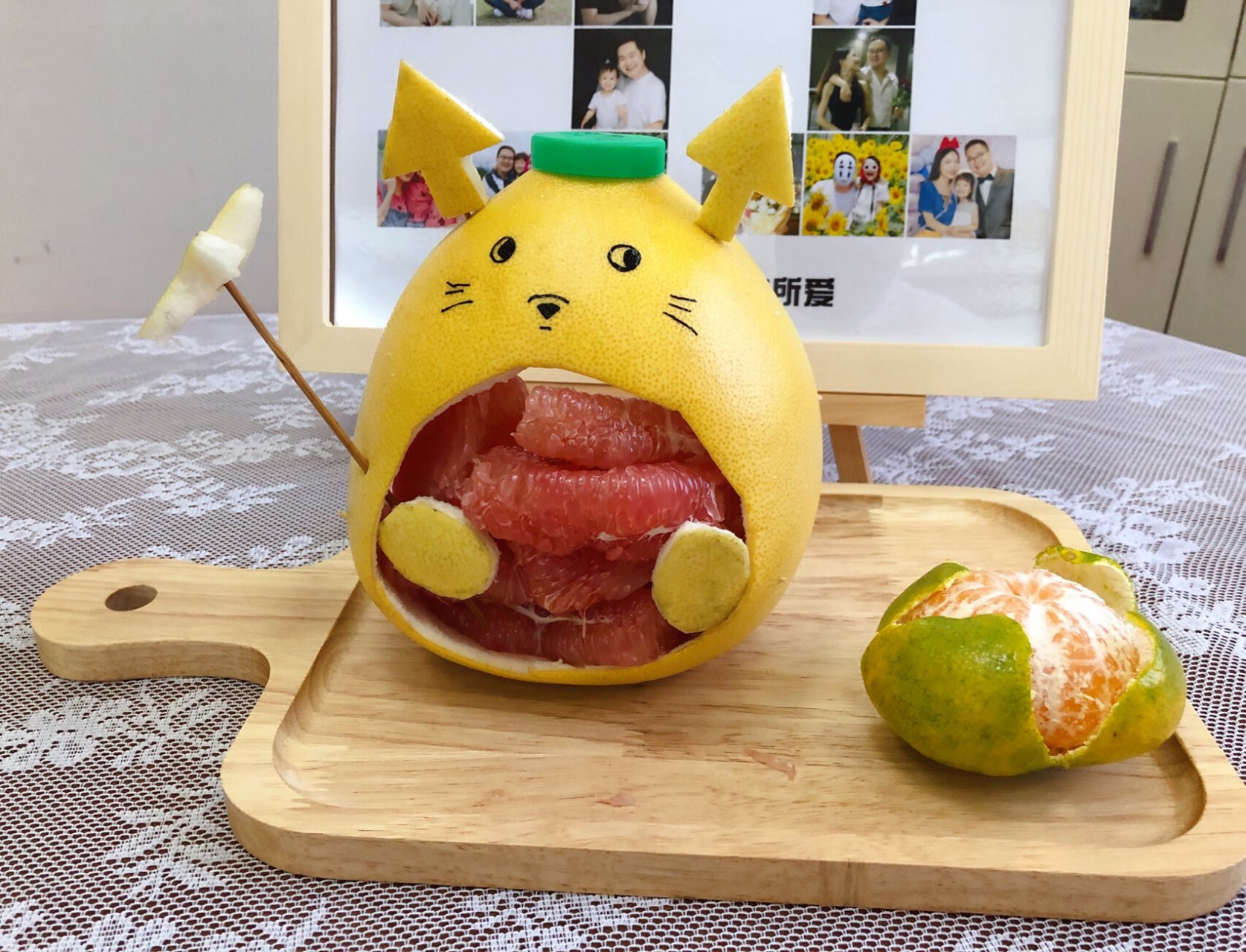 柚子手工|柚子造型|diy柚子龙猫 91吃柚子的季节到了,快来吃秋天的