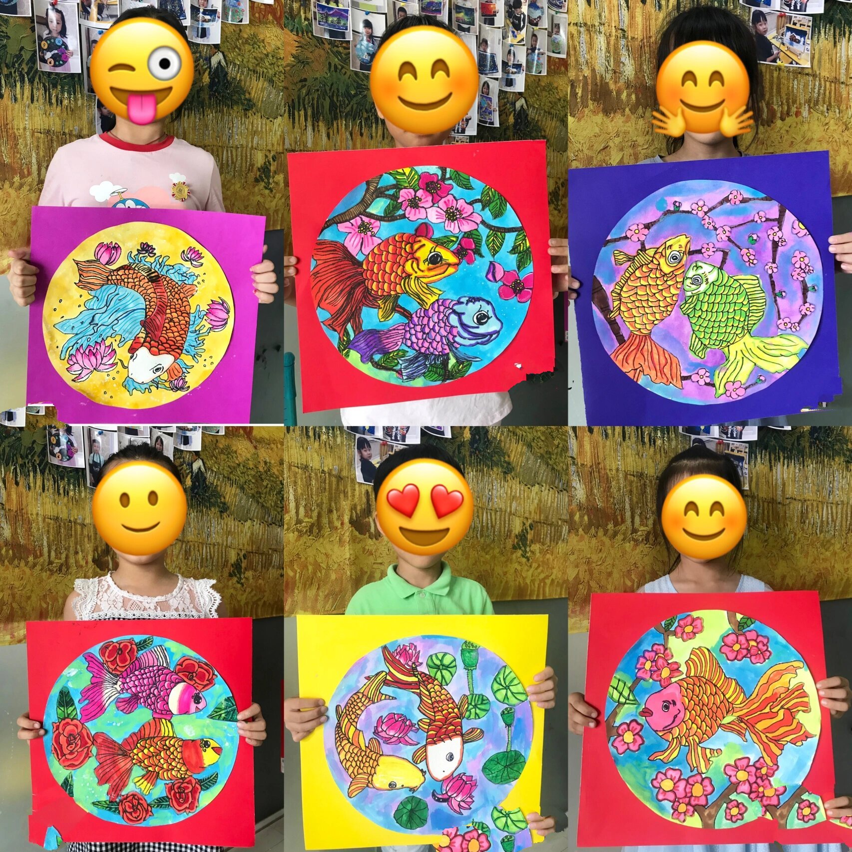 金鱼,锦鲤儿童画|渐变色 水彩晕染