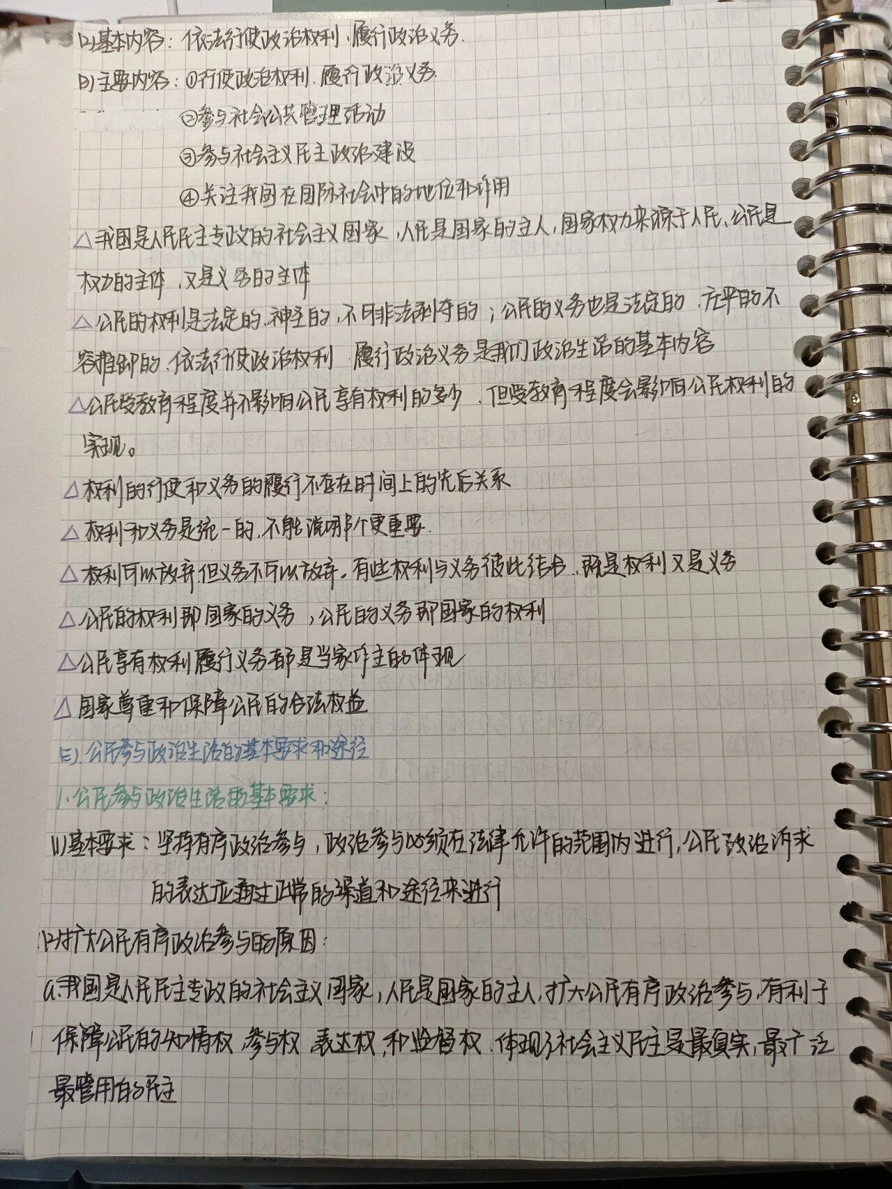 高中政治手写笔记——人民当家做主 政治生活 	 人民当家做主