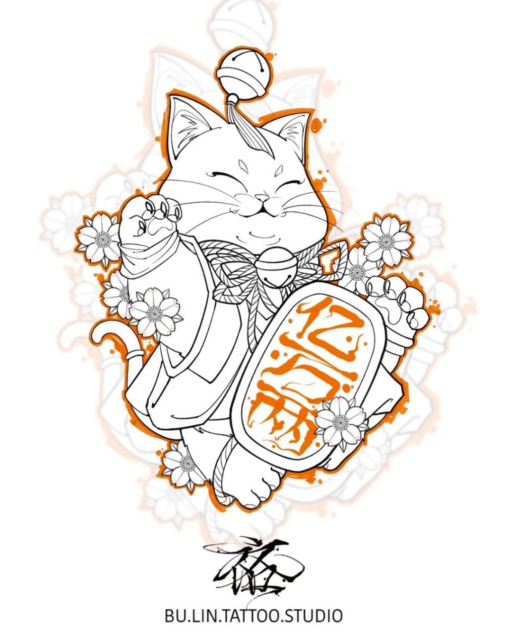 纹身手稿|招财猫|线稿