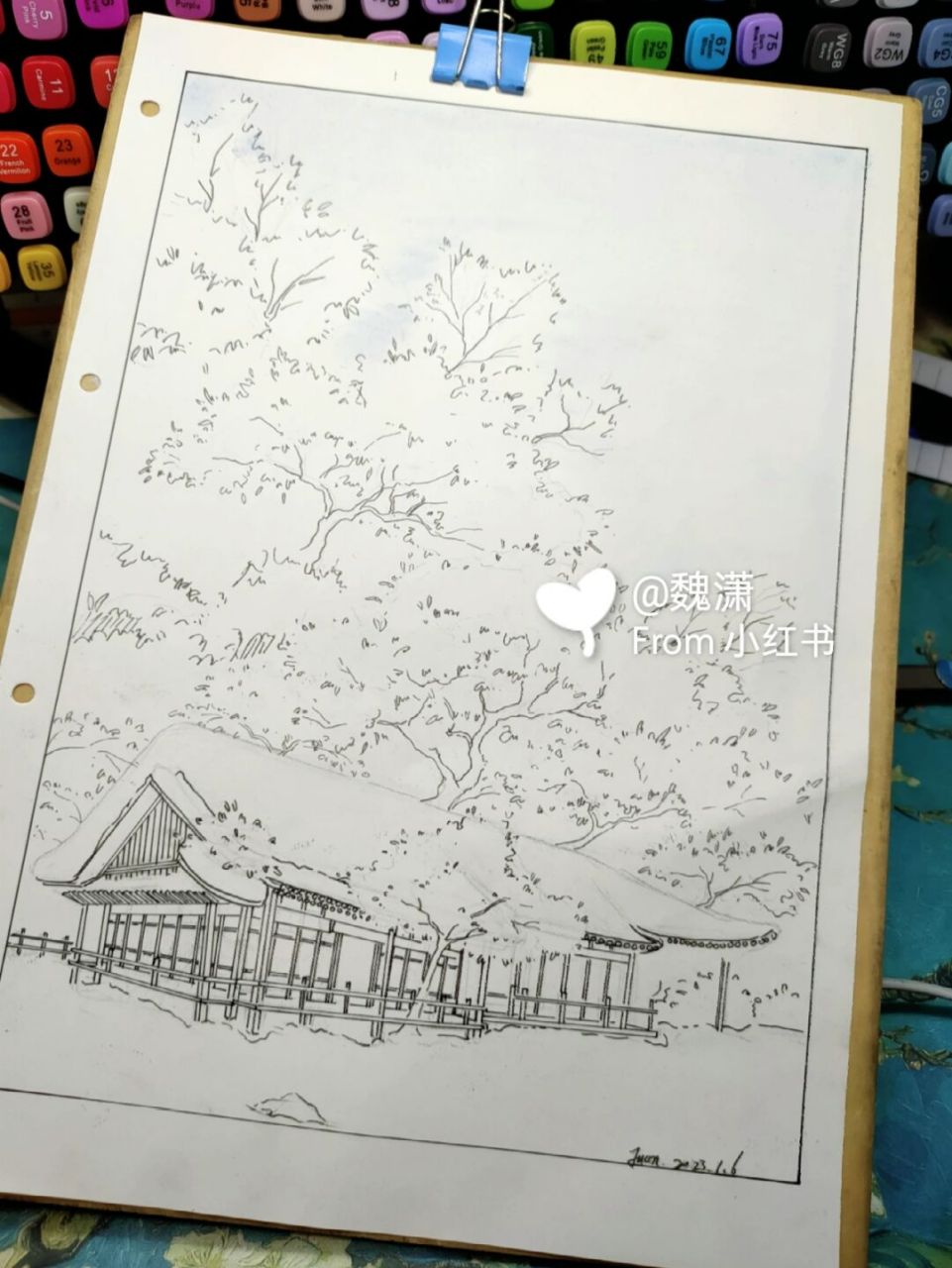 风景画手绘《雪景如画》 #风景画# #马克笔教程# #雪景# #冬日雪景