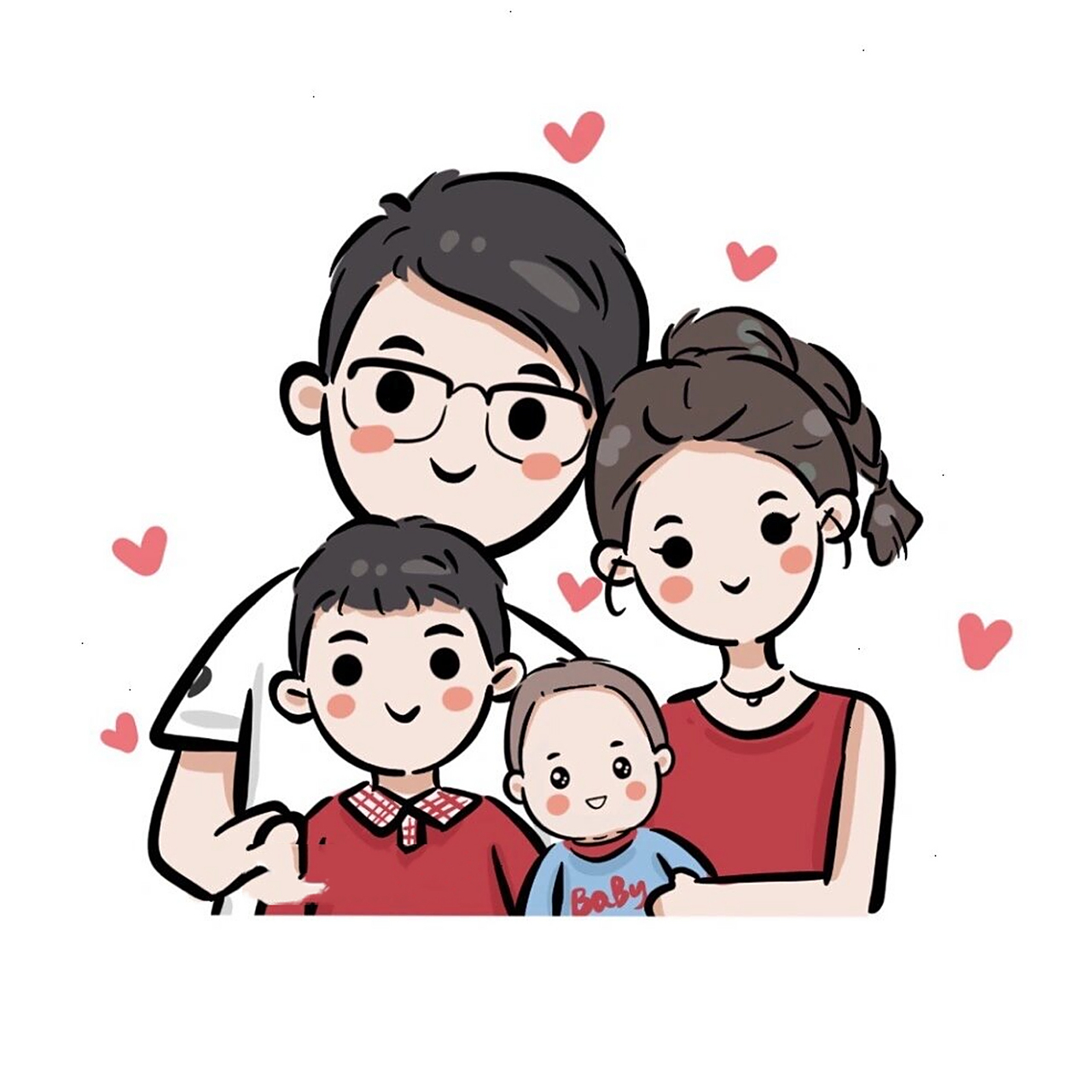 全家手绘头像,超可爱,幸福的一家四口 幸福美满的家庭～可可爱爱的一
