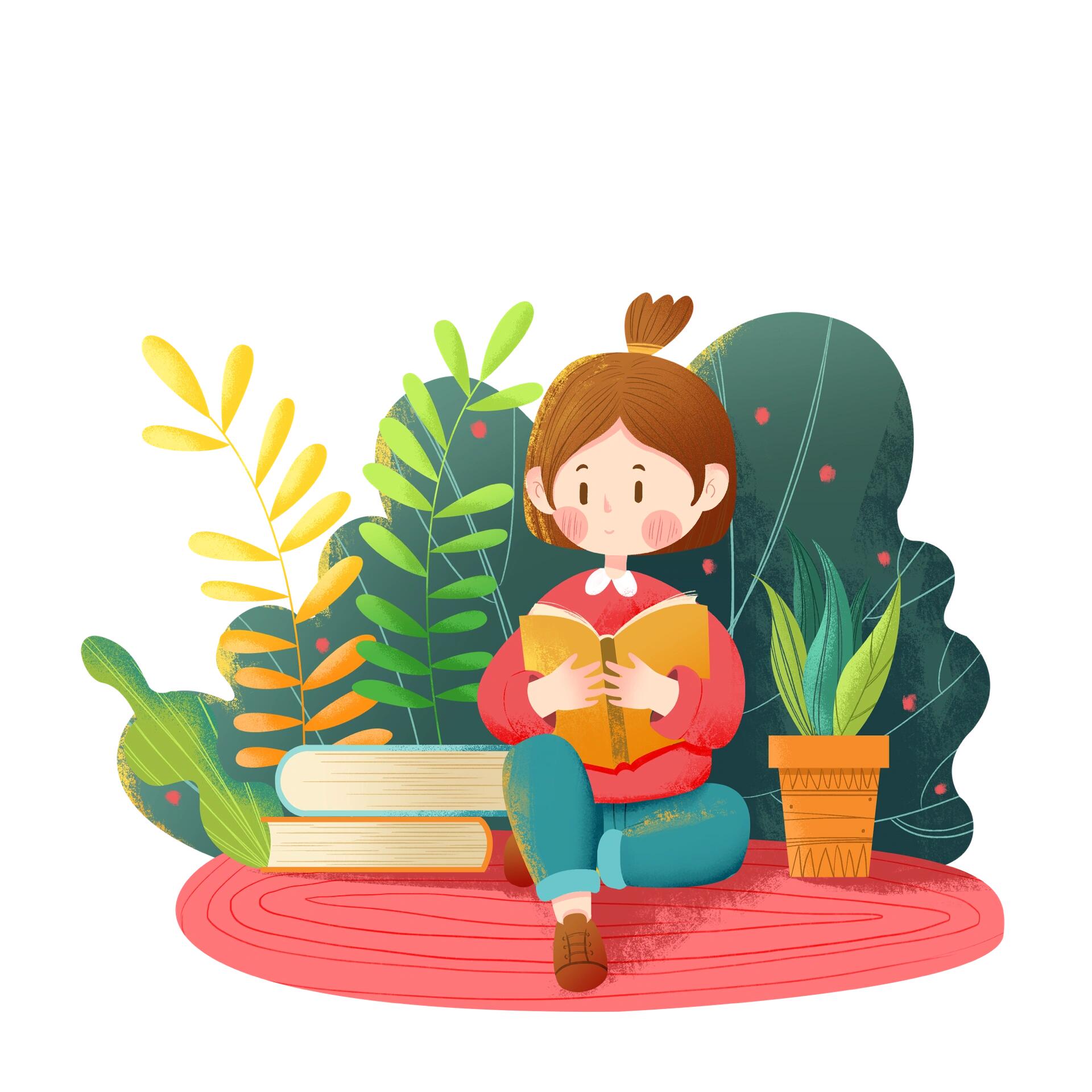 知识书读书 ⭕️人物卡通儿童读书学习校园春天人物看书的小男孩