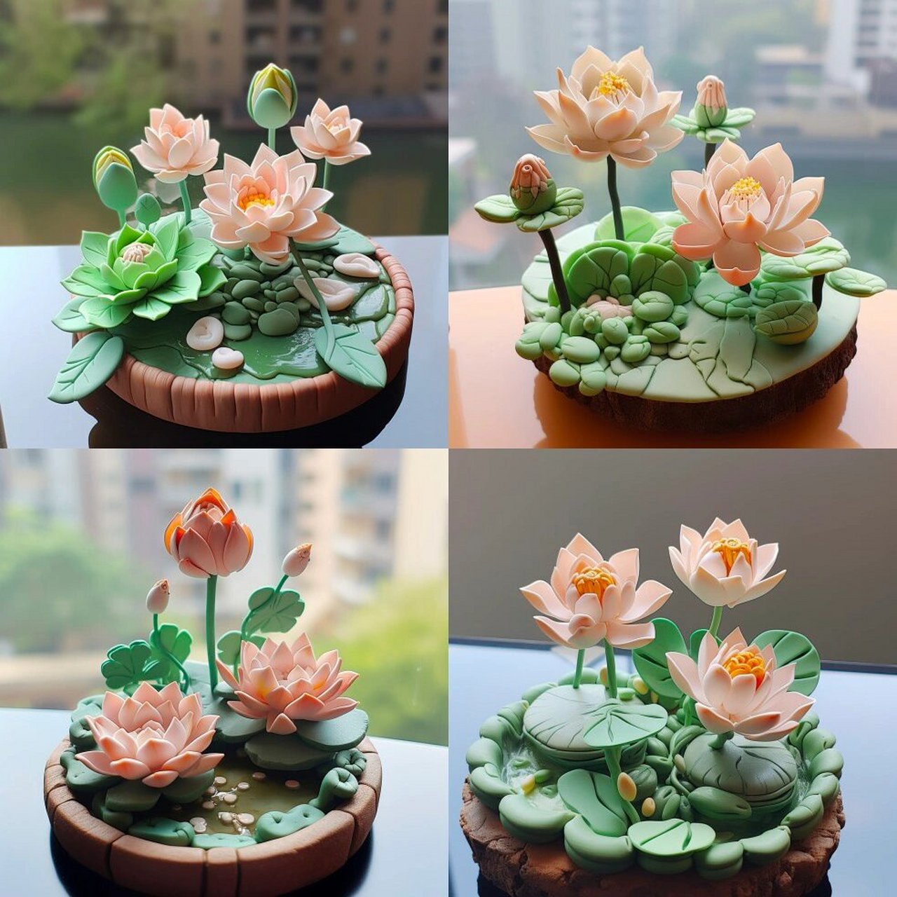 夏天的荷花呀,做起来很简单.粘土手工