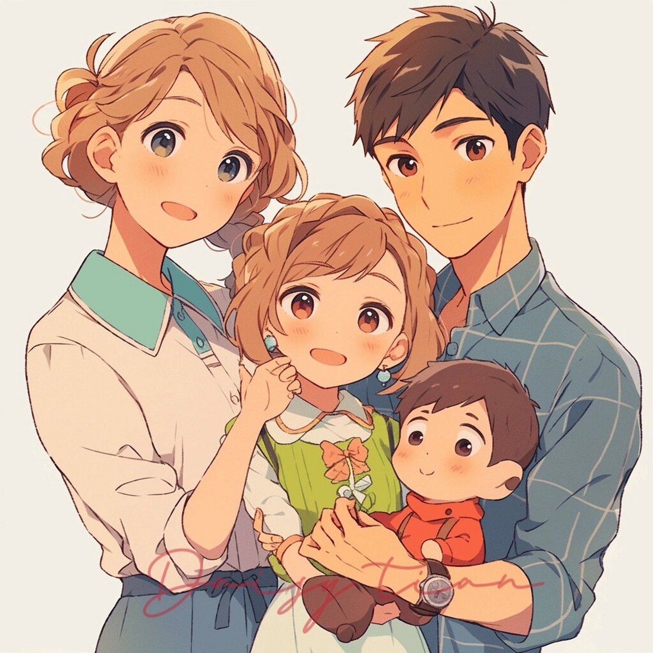 卡通版全家福一家四口