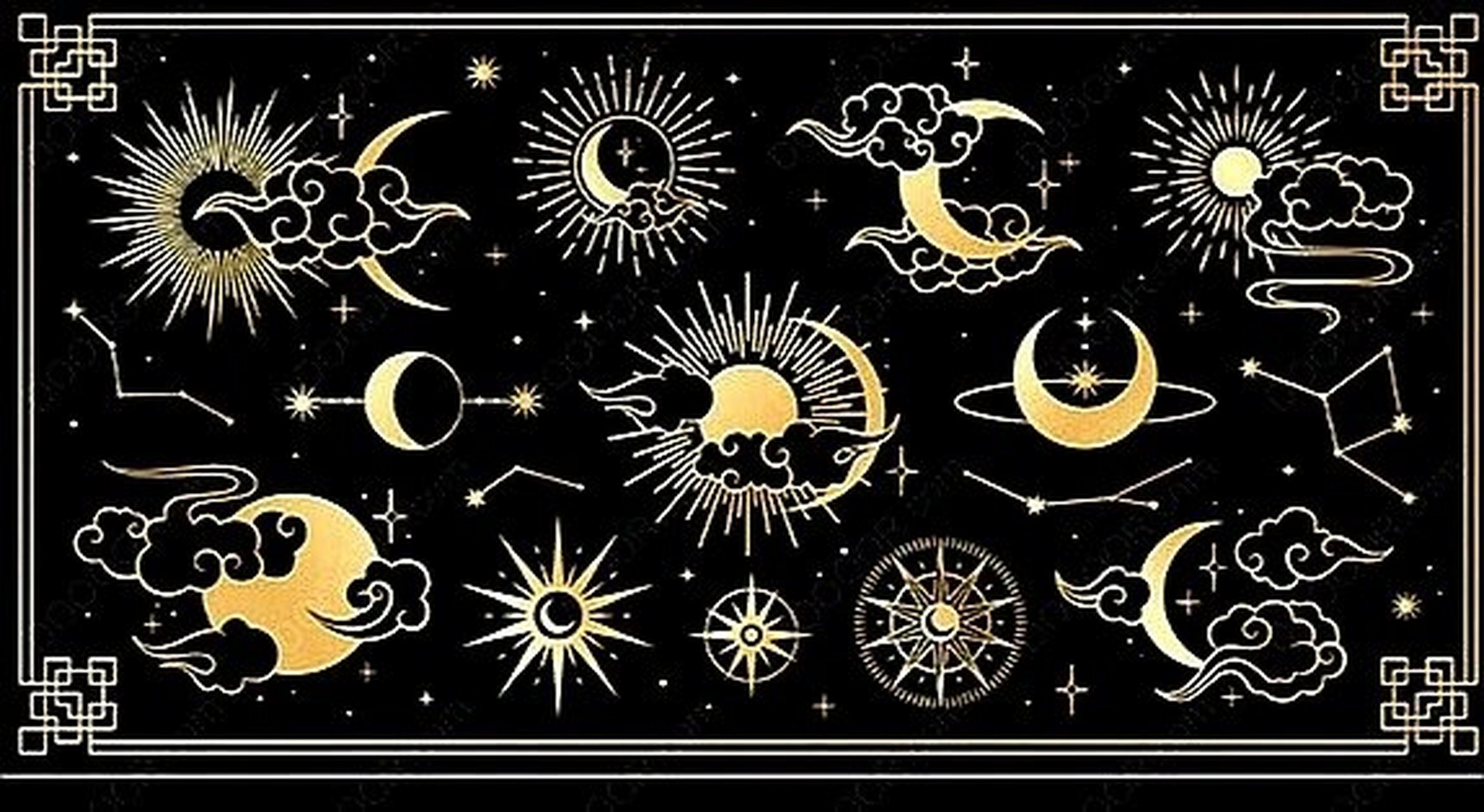 素材|日月星辰 斗转星移 金光璀璨 岁月赞歌 日月星辰 星光图案 花纹