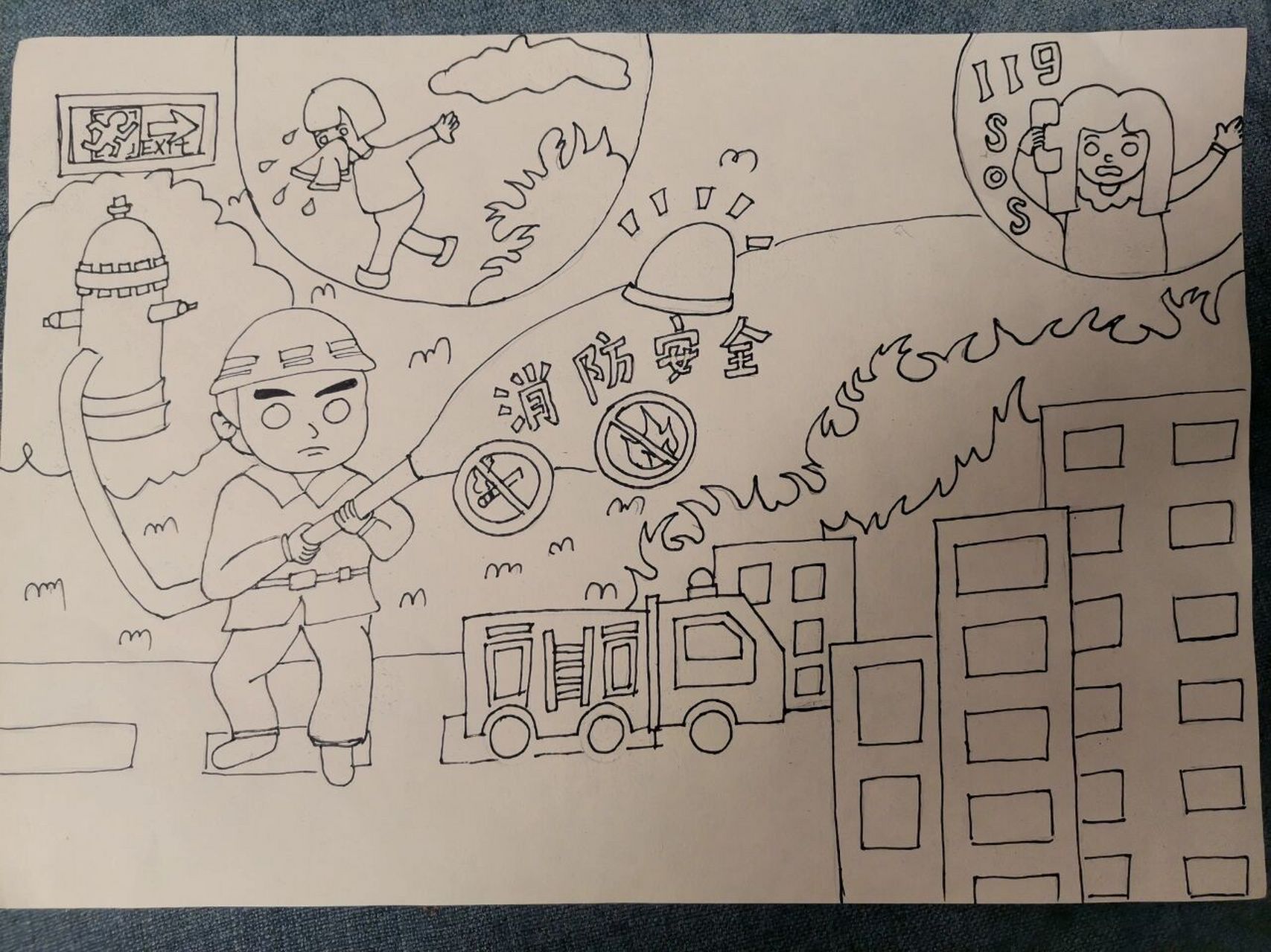 消防员 儿童画 简单图片