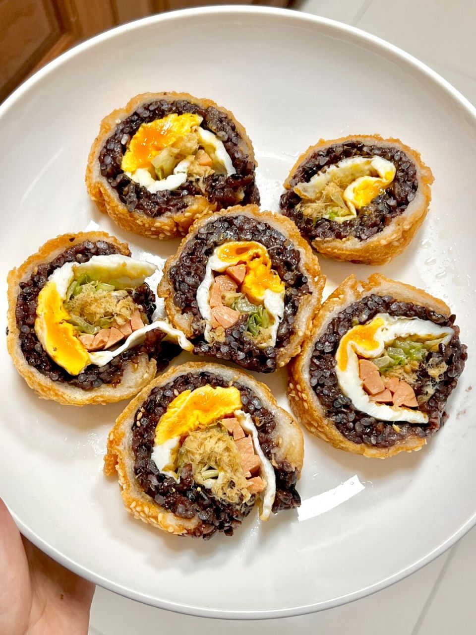 自制麻球紫米饭团!