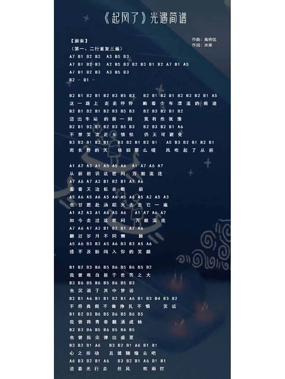 光遇一指琴谱《起风了》 光遇琴谱起风了一指琴谱光遇