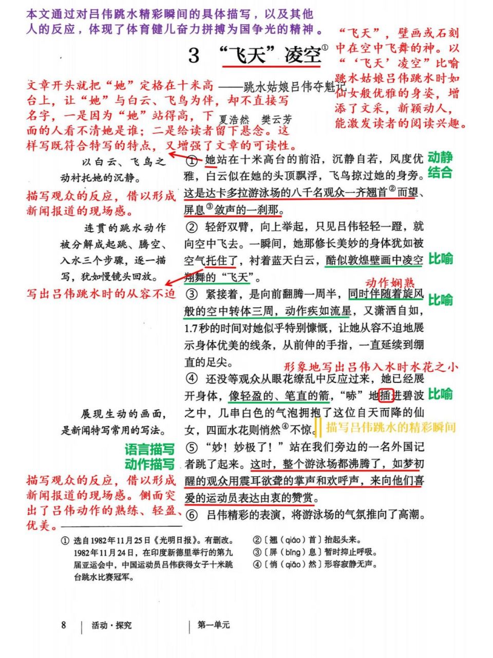 课堂笔记|八年级上册《"飞天"凌空》 初二的宝宝们,前俩课预习好了没?