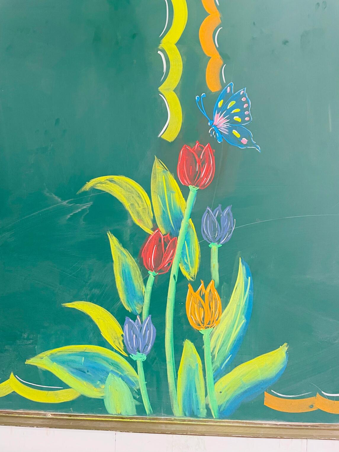 黑板报花边素材,三个板块,粉笔画