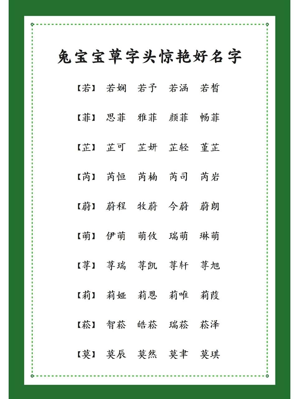 兔宝宝草字头惊艳好名 兔宝宝起名用字,适用:水,木,火 兔是非肉食动物