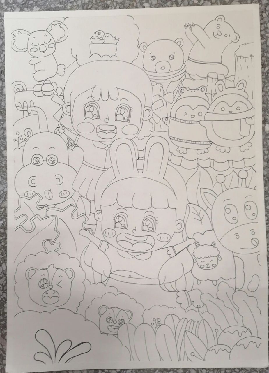 动物园 幼儿情景画简笔画 线稿 21年5月28日 马克笔/勾线笔/4开纸