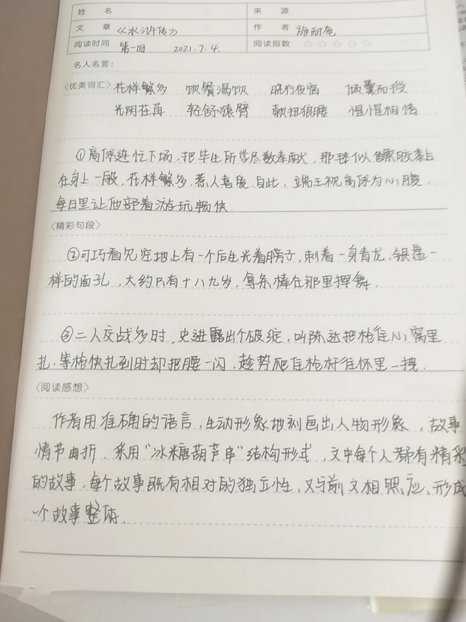 《水浒传》第一回读书笔记 个人总结,字丑勿喷哦(07-ω-`)