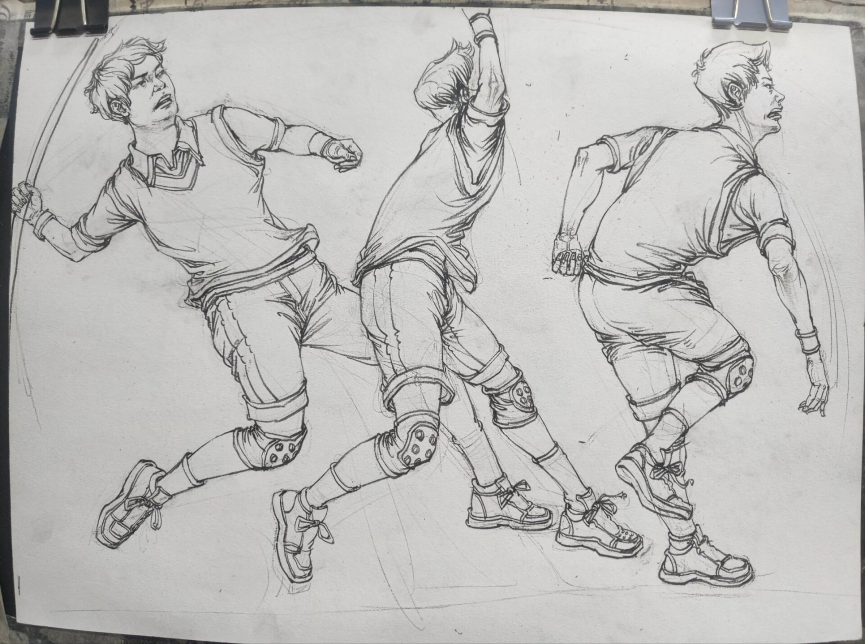 速写《扔铅球》,三个连续动作