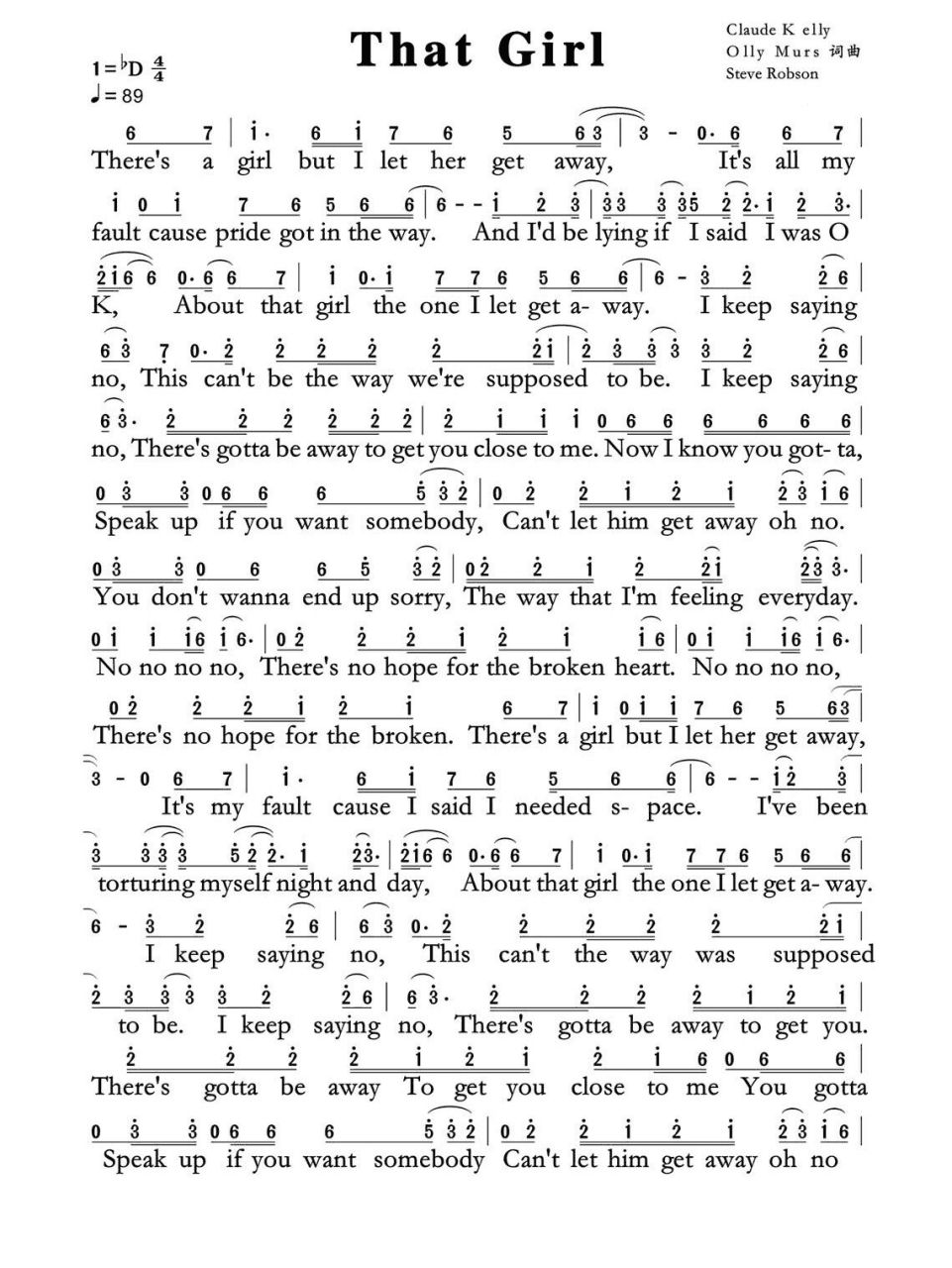 英文歌曲简谱～【that girl】