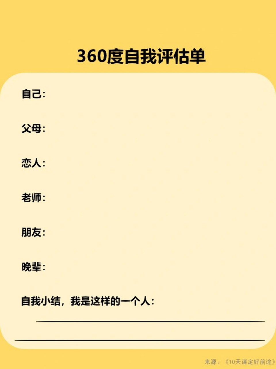 360度评估法进行自我认知=运用360度自我评估法对自己进行评估