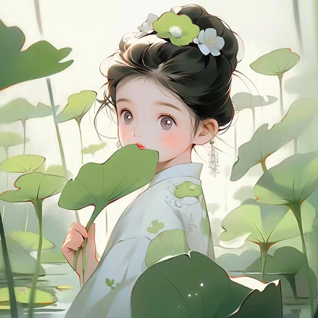 萌系/古装小美女手执荷花