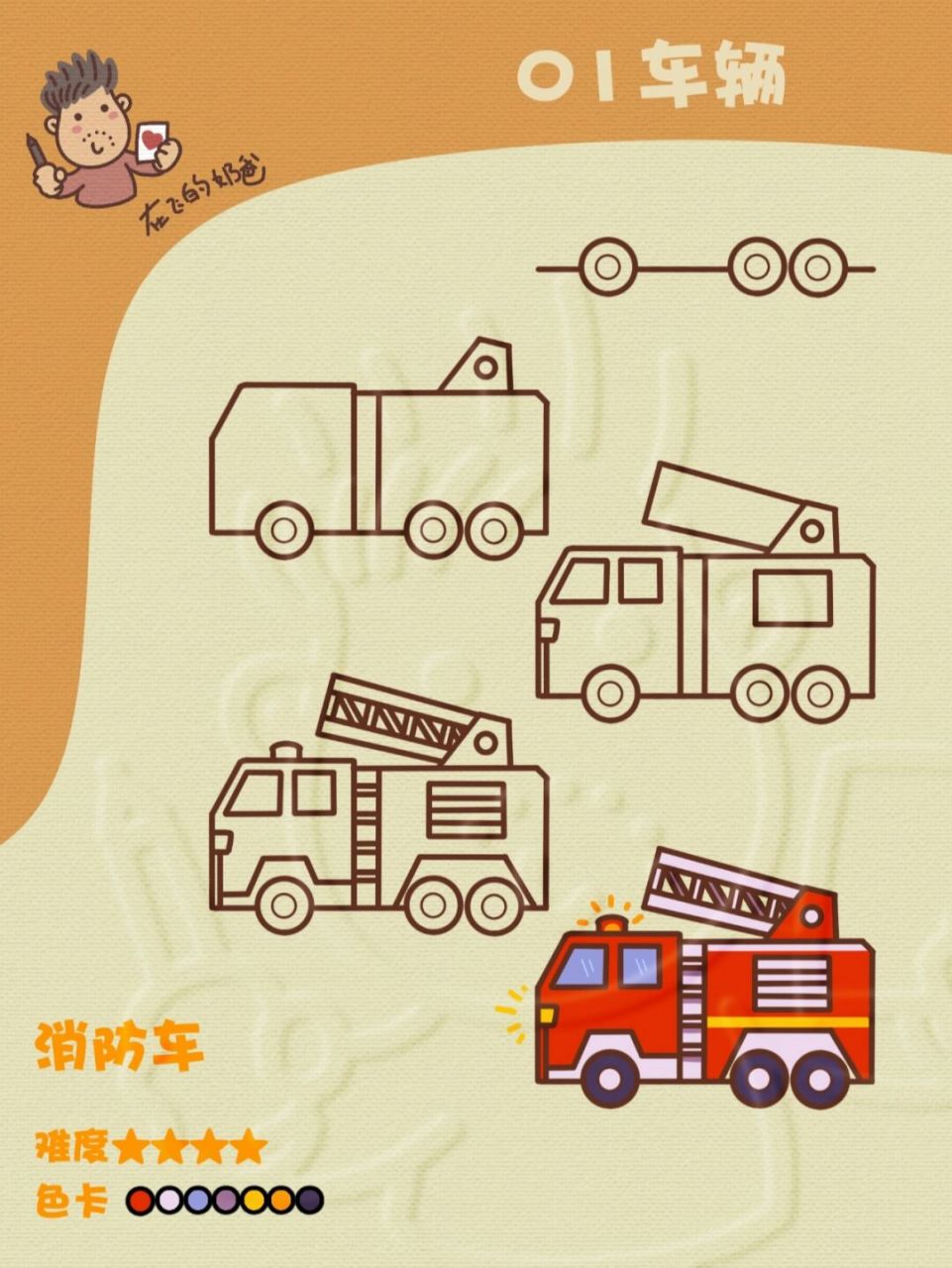 消防车 简笔画 #交通工具简笔画# #简笔画# #儿童简笔画教程