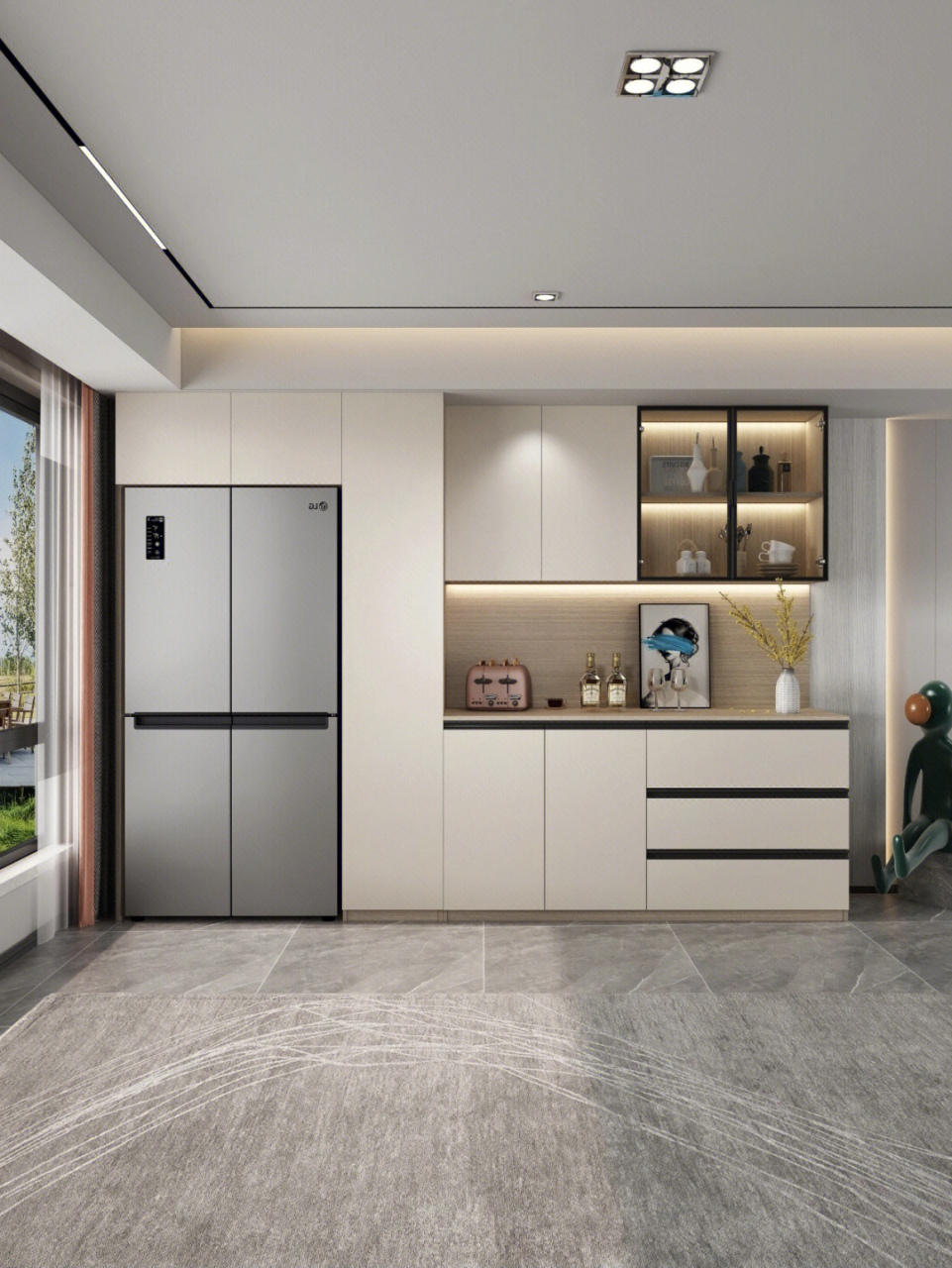 嵌入式冰箱餐边柜一体化设计 颜值 收纳兼具 92 嵌入式冰箱餐边柜