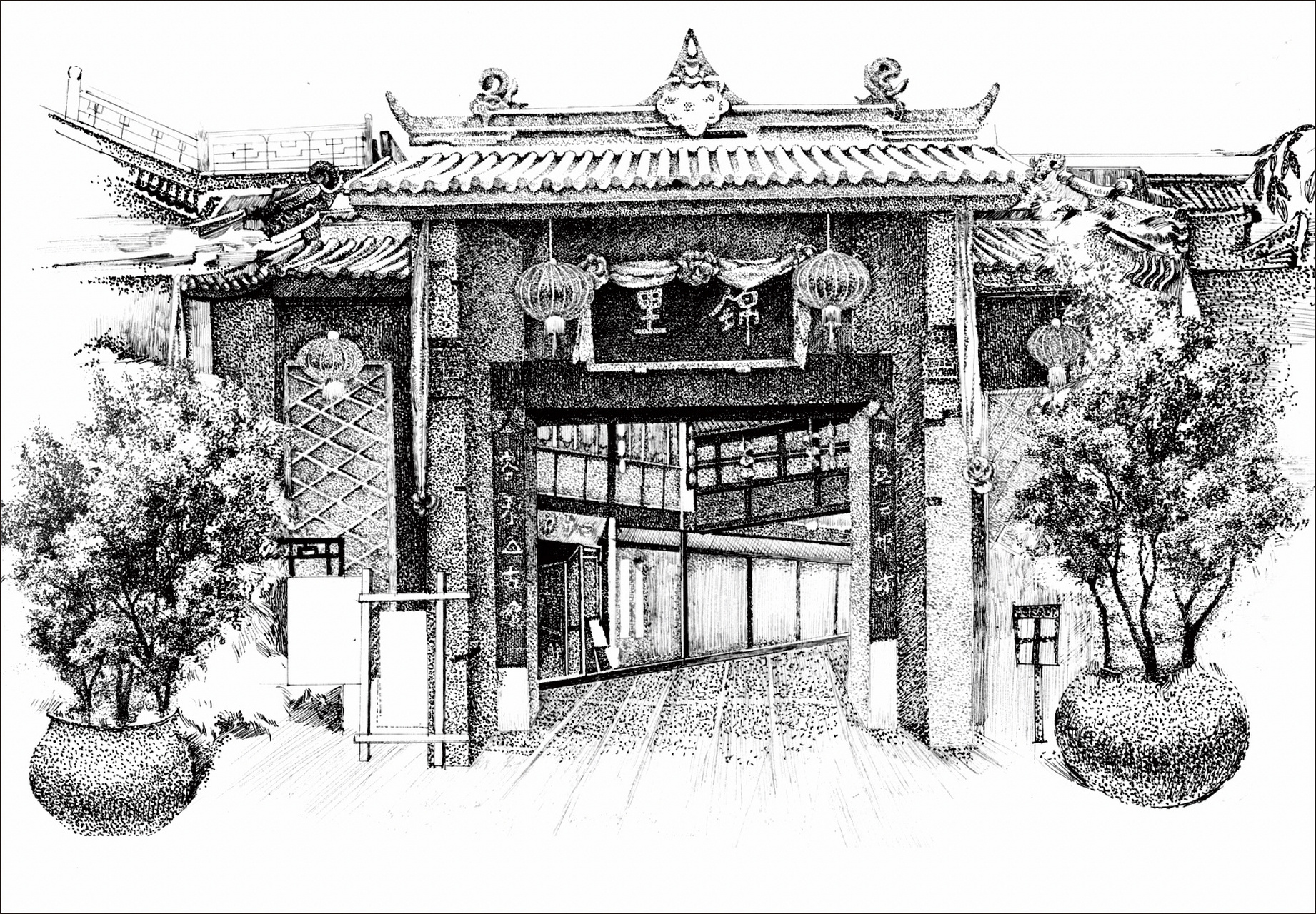 手绘钢笔画,成都及其周边景点 锦里,武侯祠,宽窄,杜甫草堂,洛带古镇
