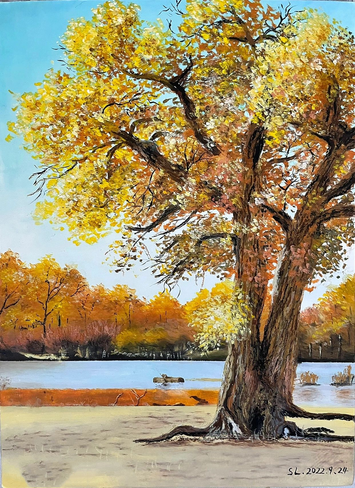 油画棒|金秋胡杨