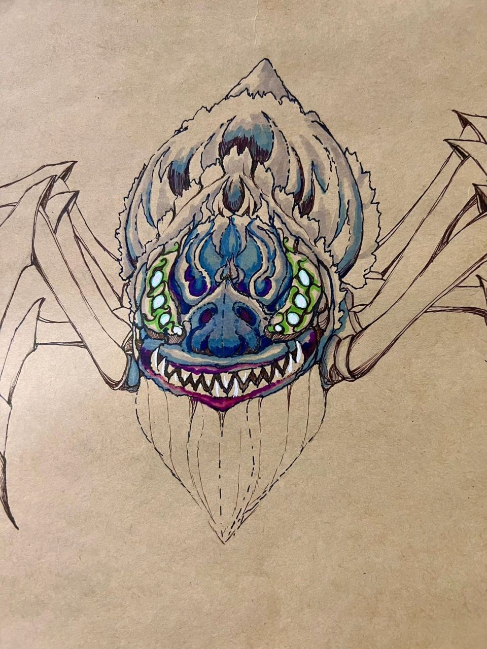 画个人面魔蛛送给学生      	 动漫里截图的正面都是乌漆嘛黑的看不清