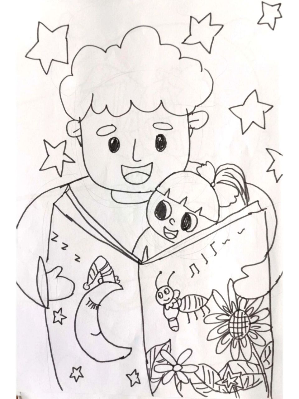 幼儿园主题画《父爱如山》快速简单版 可用于幼儿园父亲节主题画,简笔