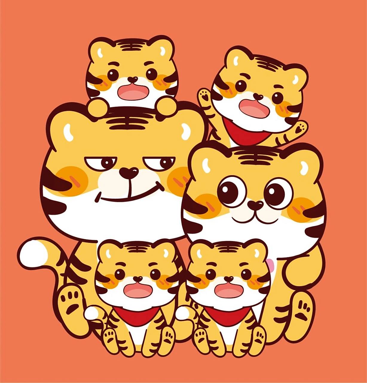 一家六口小老虎卡通可爱 四孩算超生不?