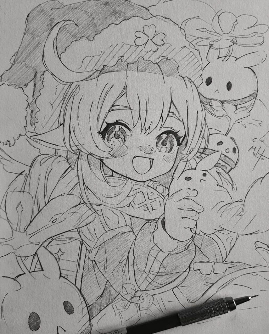 超萌漫画女孩手绘铅笔稿 | 动漫人物