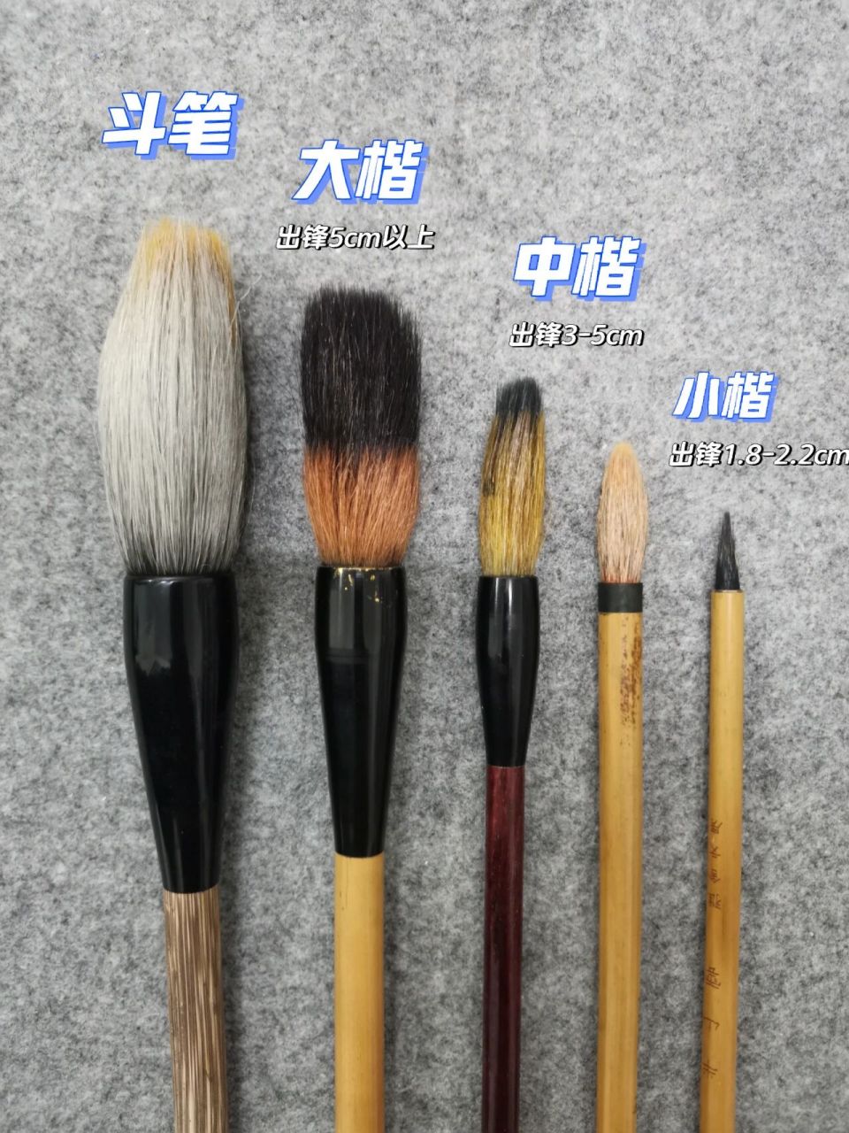初学书法需要了解的笔墨纸砚之毛笔的种类 毛笔的分类主要有常用尺寸