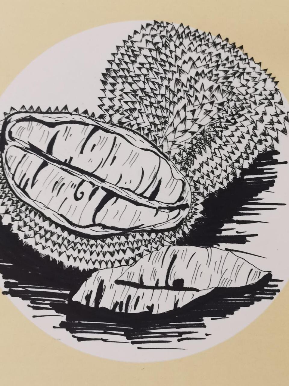 画画# #儿童画创意美术# #美术# #绘画日常# #线描榴莲# #少儿创意