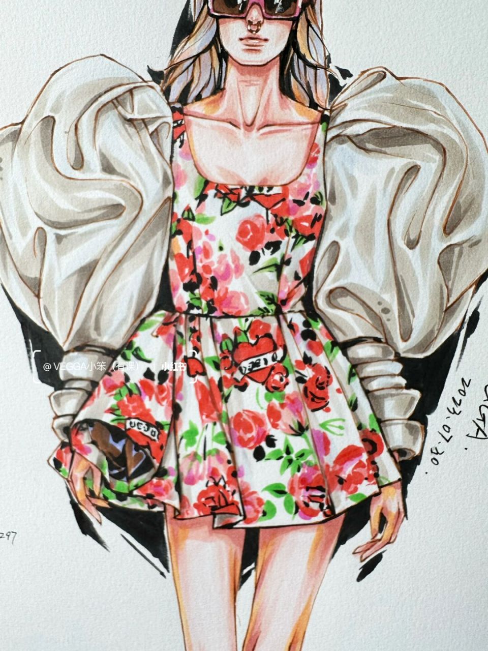 定稿服装效果图 94上色:富莱卡勒三代软头马克笔 94勾线:法卡勒